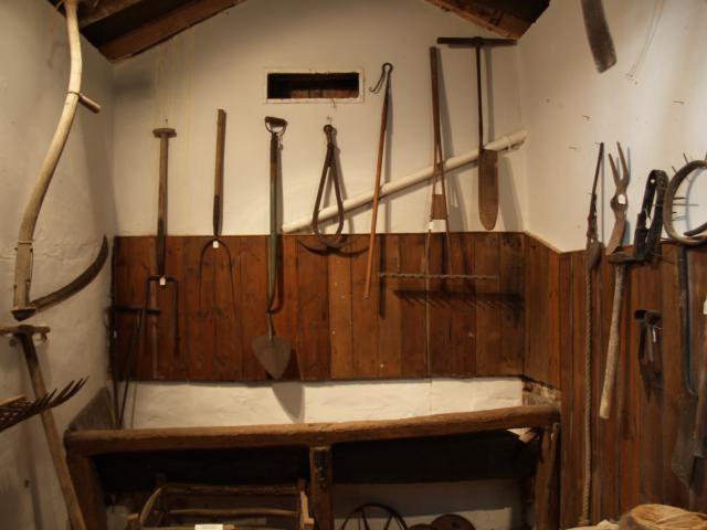 Tools on display in the stable block